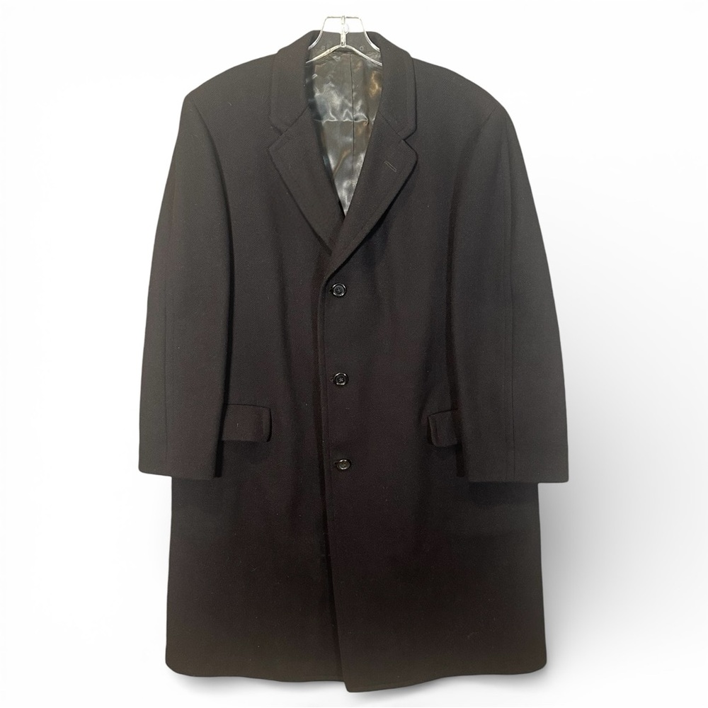 Hughes & Hatcher Wool Woven 42R Overcoat Trench Coat Vintage Herringbone England
